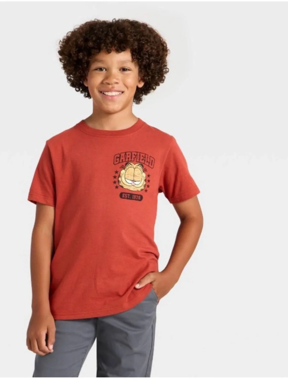 Garfield Basketball Short Sleeve Front and Back Graphic T-Shirt Red Boys M NWT